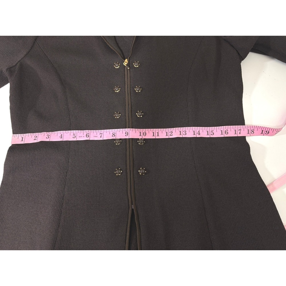 St. John Collection Marie Gray Brown Santana Knit Zip Front Studded Jacket 12 - Picture 6 of 10